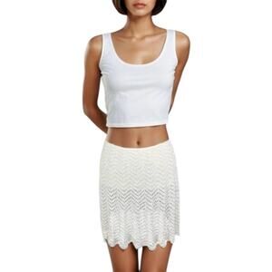 White boho Mini Skirt crochet coquette summer coverup swimwear coastal cowgirl